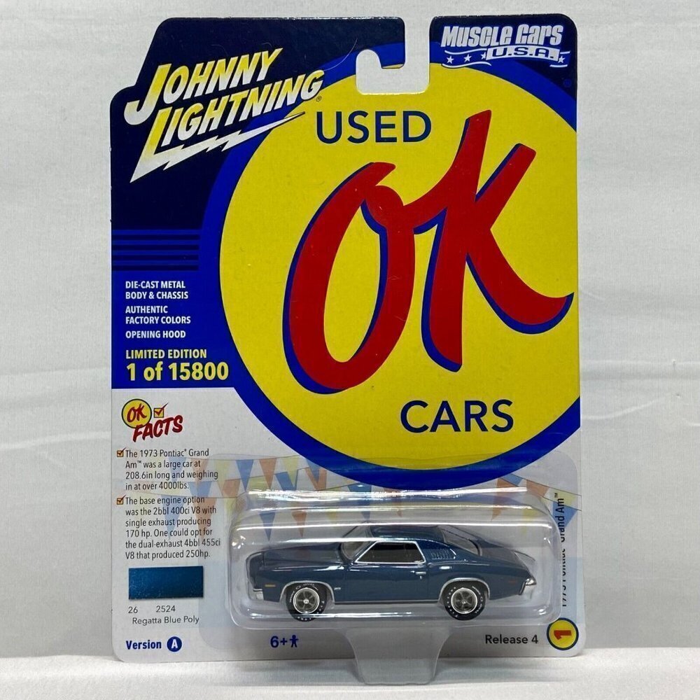 Johnny Lightning 1973 Pontiac Grand Am‎ Blue OK Used Muscle Cars U.S.A. NIP 2022